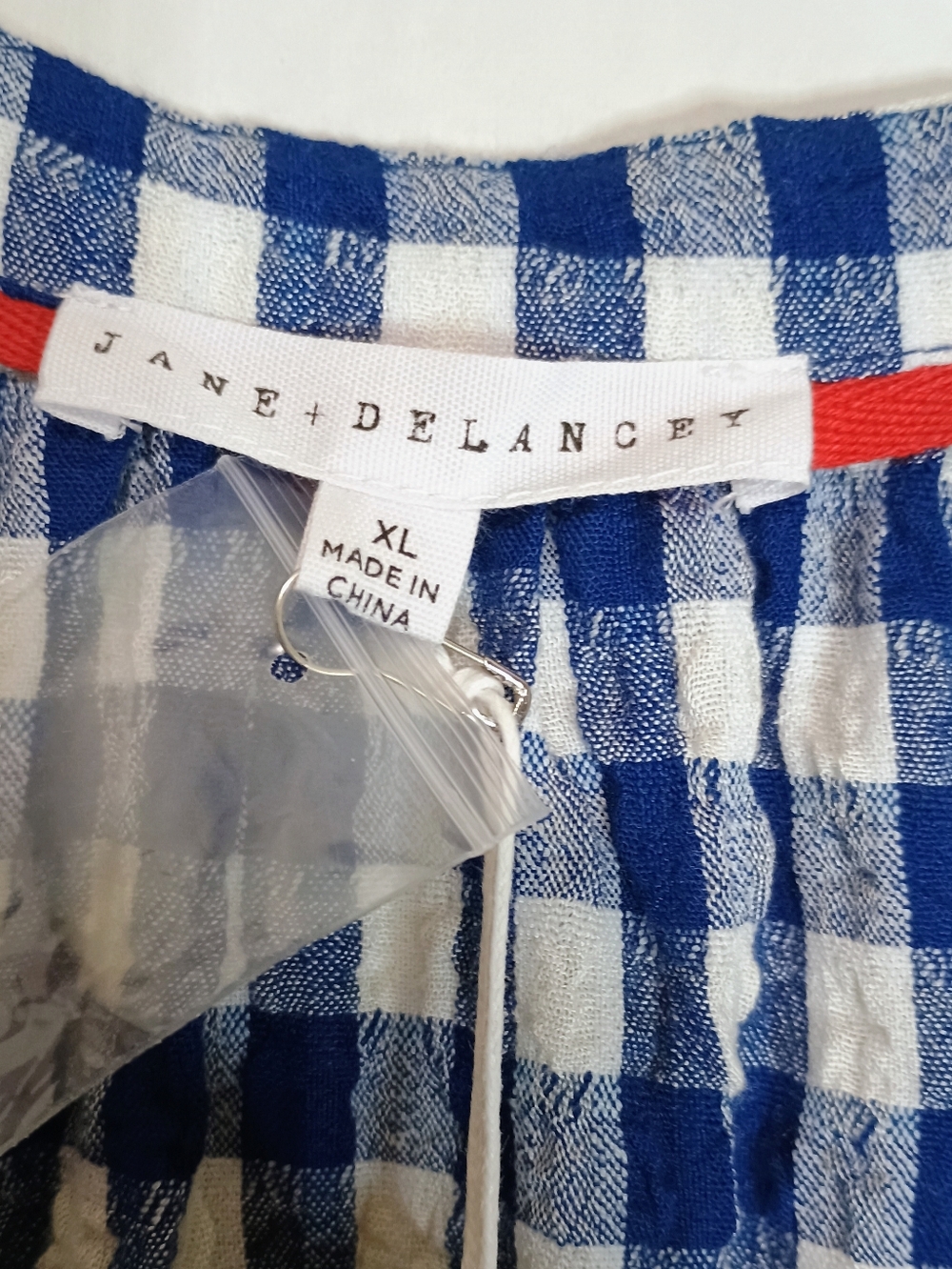 Jane & Delancey Checked Button-Front Short Sleeve Top in Blue and White Size XL - Picture 4 of 7